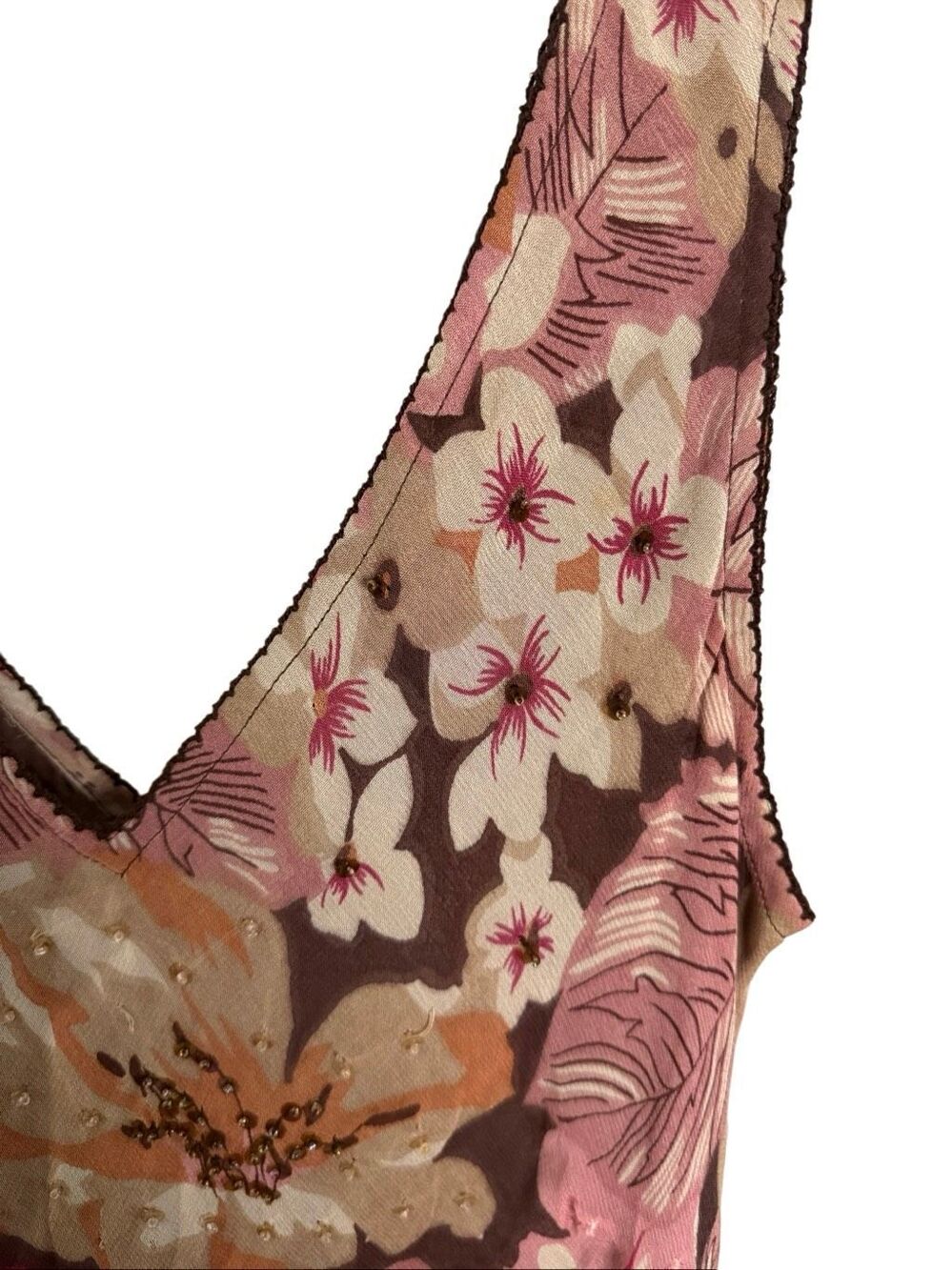 RARE Vintage 90s Majick Maxi Floral Fairy Beaded Hanky Hem Dress Size Small Y2K - Picture 3 of 7